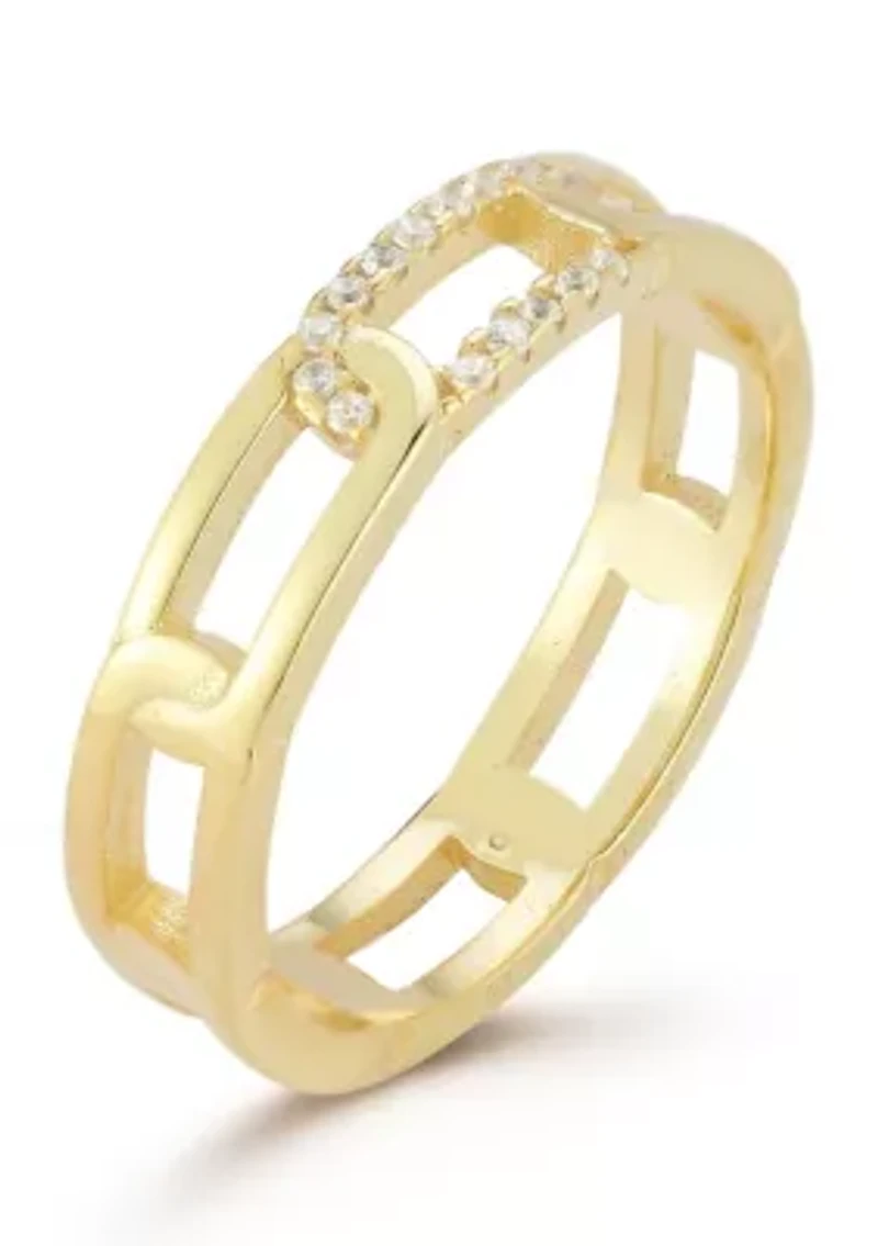 Sterling Silver Cubic Zirconia Elongated Link Band Ring