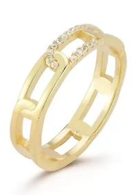 Sterling Silver Cubic Zirconia Elongated Link Band Ring