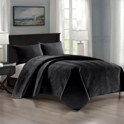 Pointehaven Luxury Chevron Velvet Quilt Set
