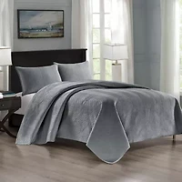 Pointehaven Luxury Chevron Velvet Quilt Set