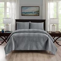 Pointehaven Luxury Chevron Velvet Quilt Set