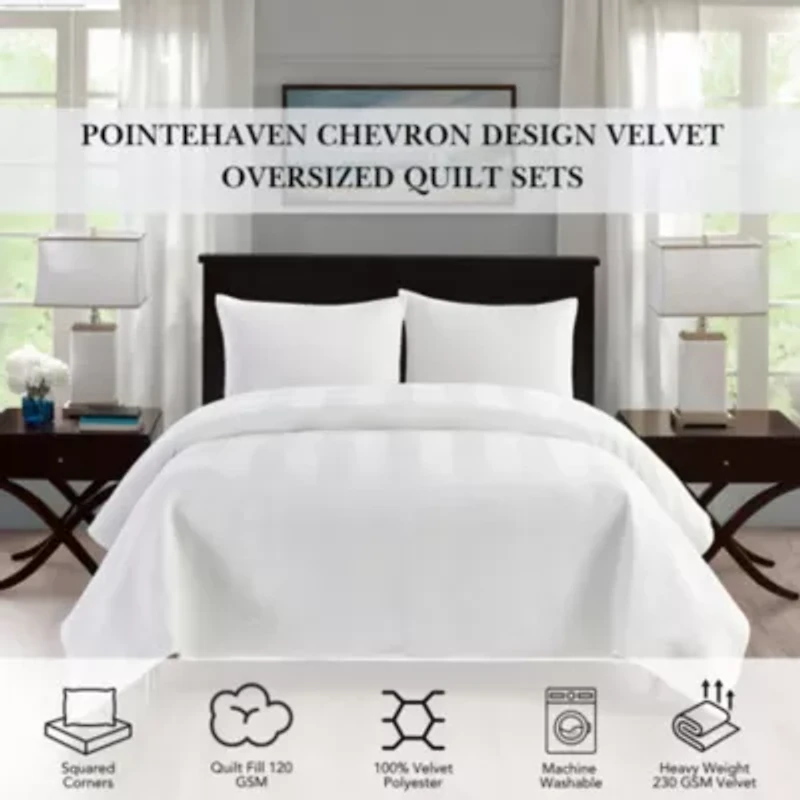 Pointehaven Luxury Chevron Velvet Quilt Set