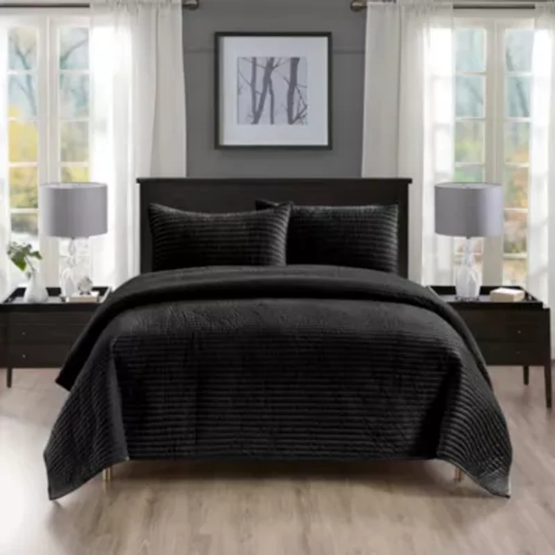 Pointehaven Luxury Channel Velvet Quilt Set