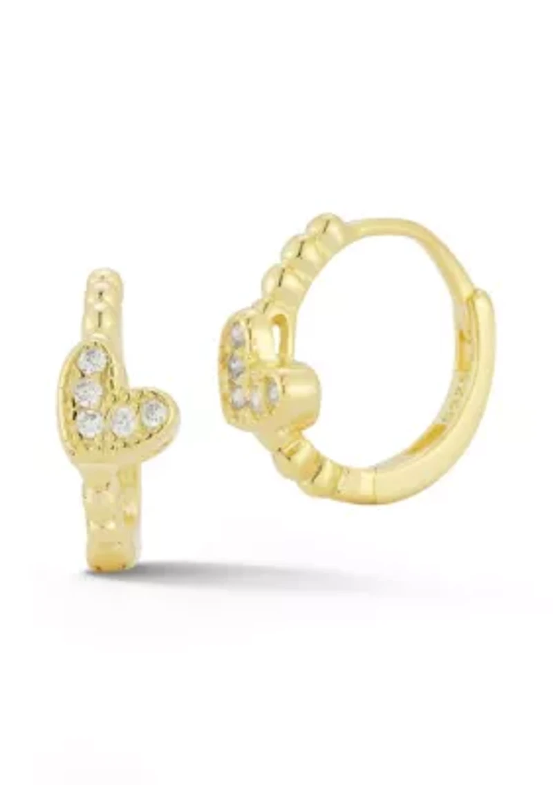 Sterling Silver Cubic Zirconia Heart Huggie Hoop Earrings