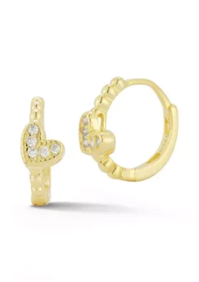 Sterling Silver Cubic Zirconia Heart Huggie Hoop Earrings