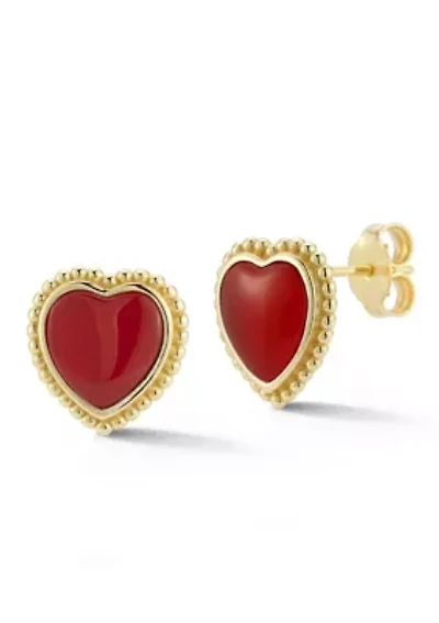 14K Gold Over Sterling Silver Gemstone Heart Stud Earrings