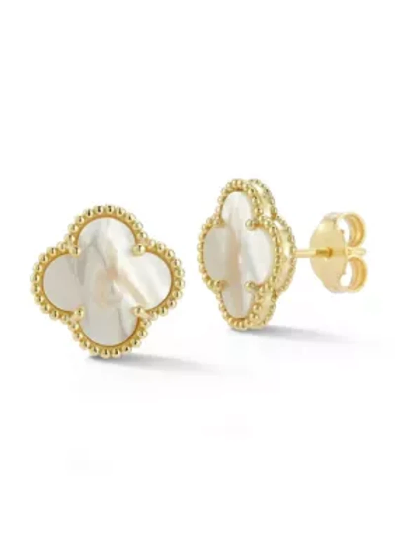 Sterling Silver Mother of Pearl Clover Stud Earrings