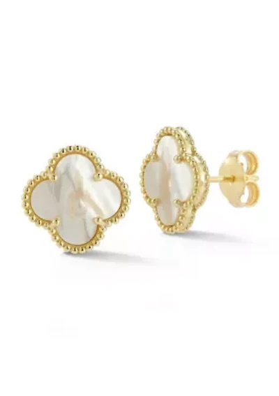 Sterling Silver Mother of Pearl Clover Stud Earrings