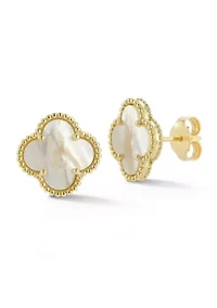 Sterling Silver Mother of Pearl Clover Stud Earrings
