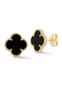 Sterling Silver Black Agate Clover Stud Earrings