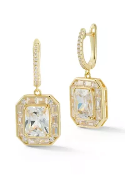 Sterling Silver Cubic Zirconia Radiant Cut Charm Huggie Hoop Earrings