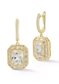 Sterling Silver Cubic Zirconia Radiant Cut Charm Huggie Hoop Earrings
