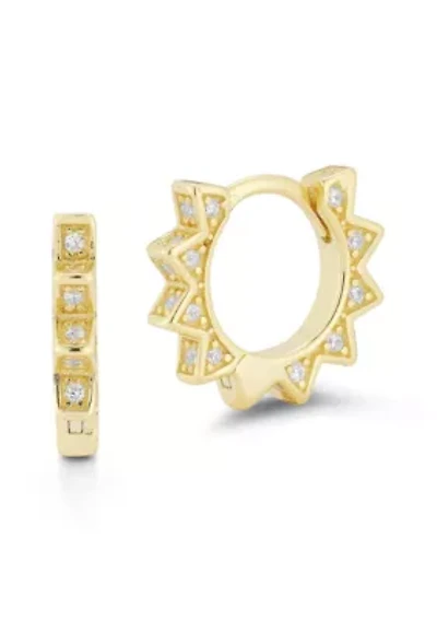 Sterling Silver Cubic Zirconia Spike Huggie Hoop Earrings