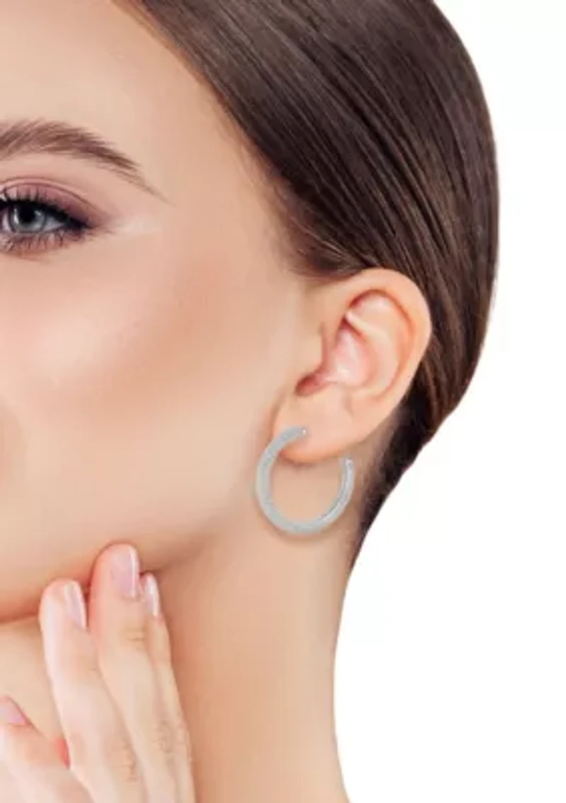 Sterling Silver Large Pave Hoop Earrings