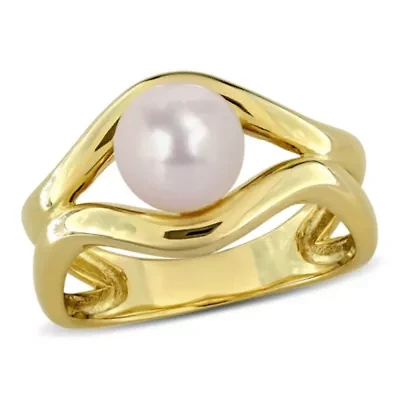 7-7.5MM Freshwater Cultured Pearl Ring Yellow Plated Sterling Silver