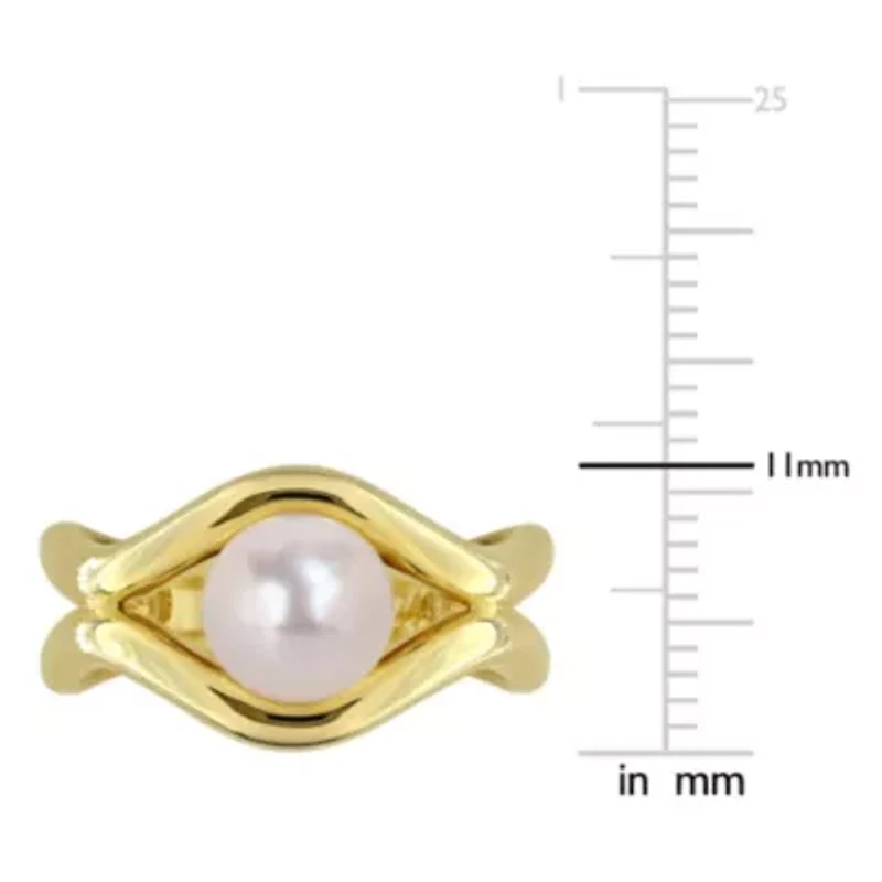 7-7.5MM Freshwater Cultured Pearl Ring Yellow Plated Sterling Silver