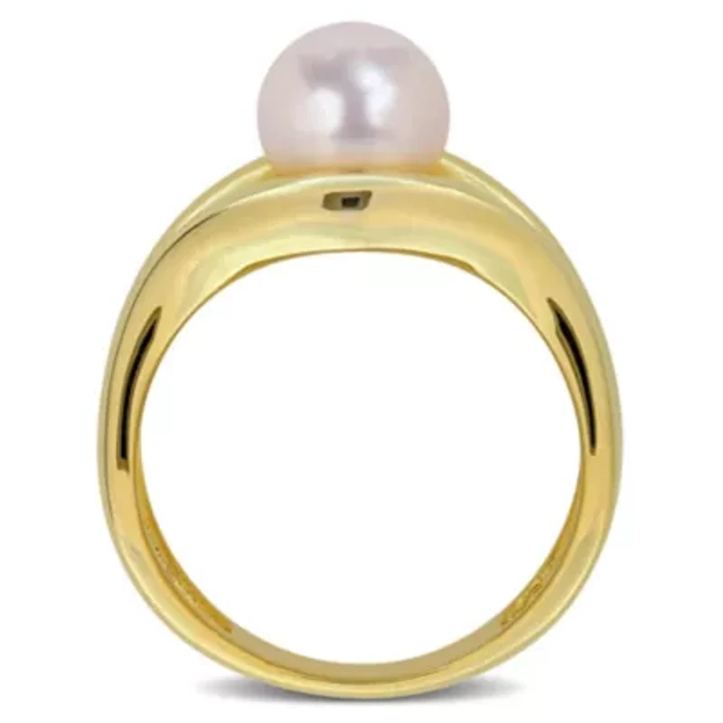 7-7.5MM Freshwater Cultured Pearl Ring Yellow Plated Sterling Silver