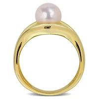7-7.5MM Freshwater Cultured Pearl Ring Yellow Plated Sterling Silver