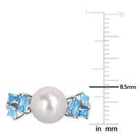 Sky & Swiss Blue Topaz 8-8.5MM Freshwater Cultured Pearl Ring 10k White Gold