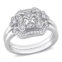 Diamond Bridal Set Engagement Ring Sterling Silver