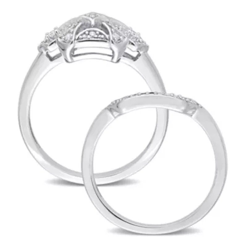 Diamond Bridal Set Engagement Ring Sterling Silver