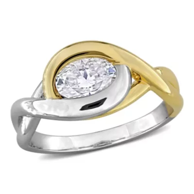 Lab Created White Moissanite Ring Two-Tone Silver