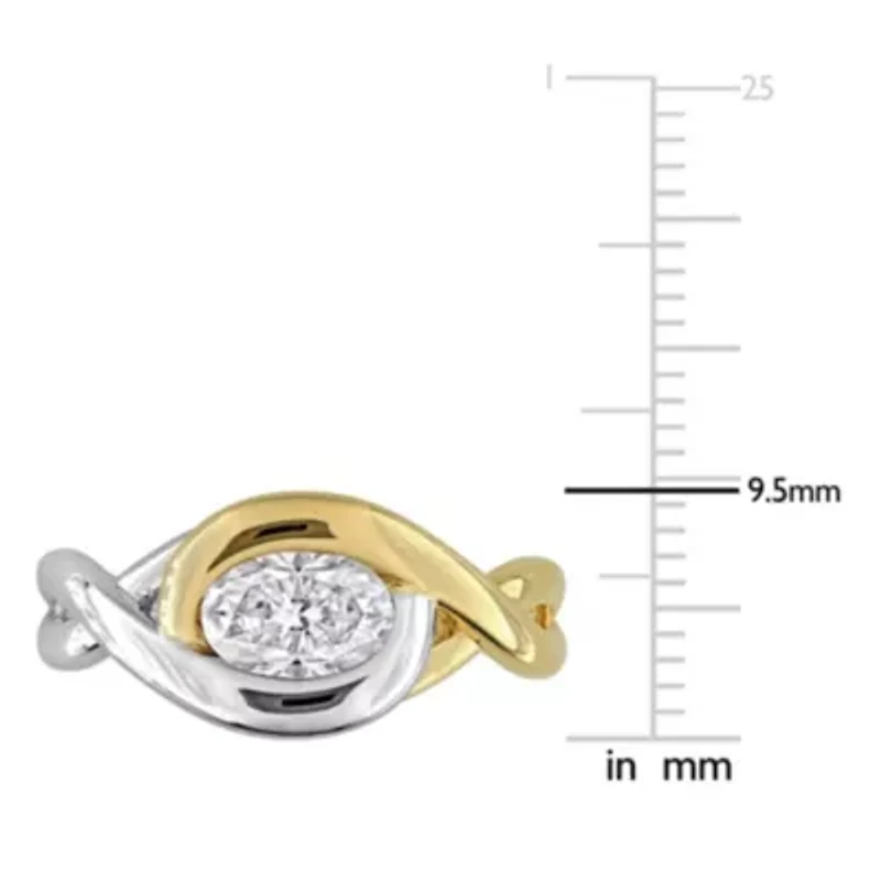 Lab Created White Moissanite Ring Two-Tone Silver