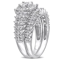 Diamond Halo Bridal Ring Set Sterling Silver