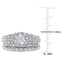 Diamond Halo Bridal Ring Set Sterling Silver