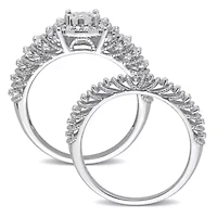 Diamond Halo Bridal Ring Set Sterling Silver
