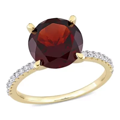 Garnet & White Topaz Ring Yellow Plated Sterling Silver