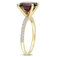Garnet & White Topaz Ring Yellow Plated Sterling Silver