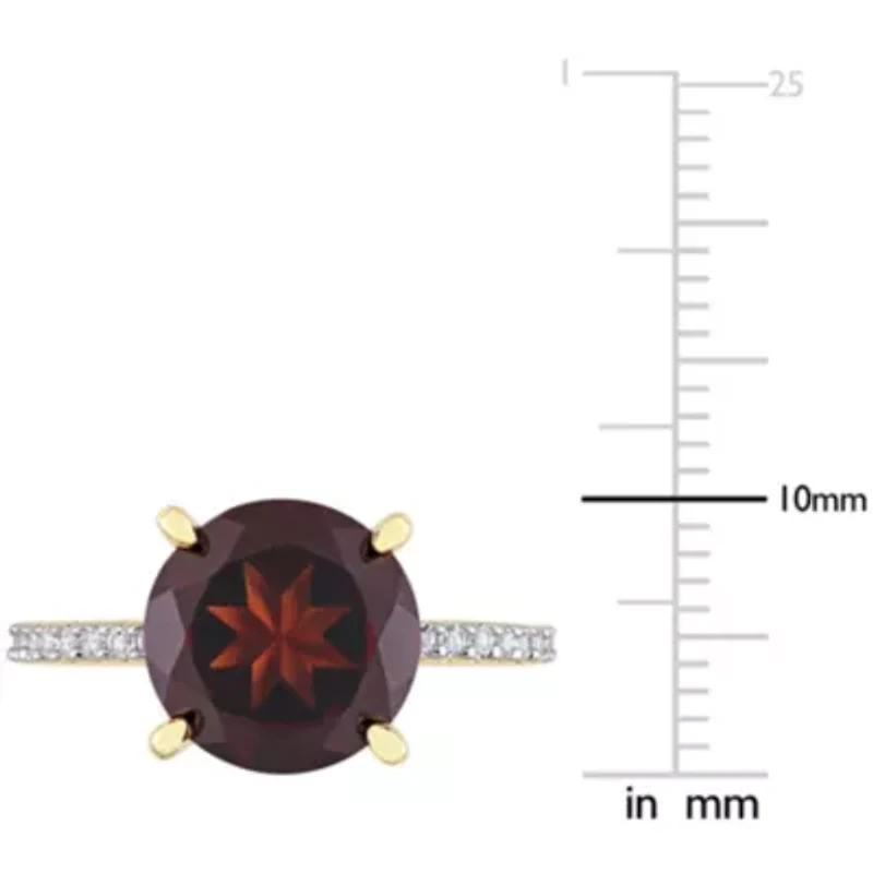 Garnet & White Topaz Ring Yellow Plated Sterling Silver