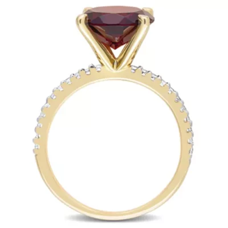 Garnet & White Topaz Ring Yellow Plated Sterling Silver