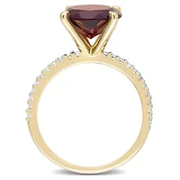 Garnet & White Topaz Ring Yellow Plated Sterling Silver