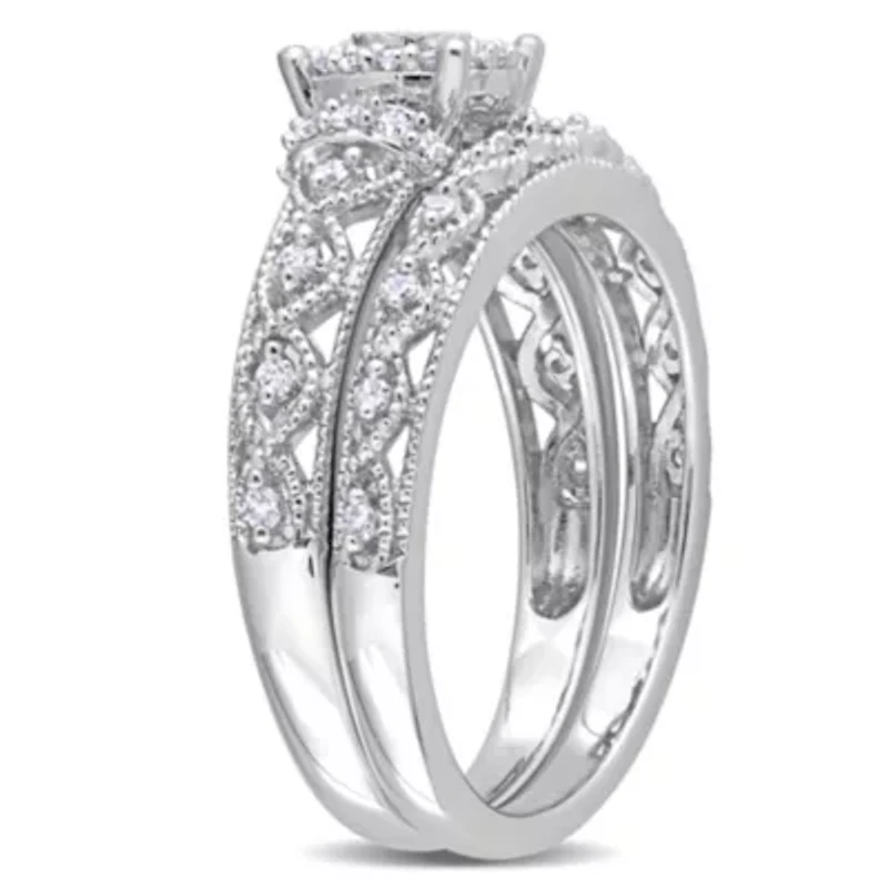 Diamond Bridal Ring Set Sterling Silver