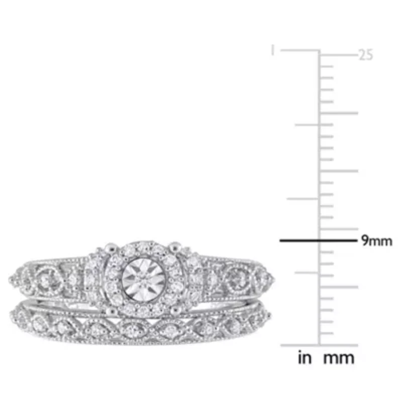 Diamond Bridal Ring Set Sterling Silver