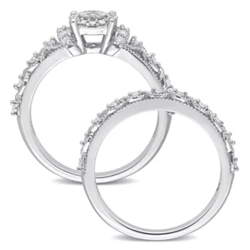 Diamond Bridal Ring Set Sterling Silver