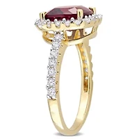 Garnet & White Topaz Ring Yellow Plated Sterling Silver