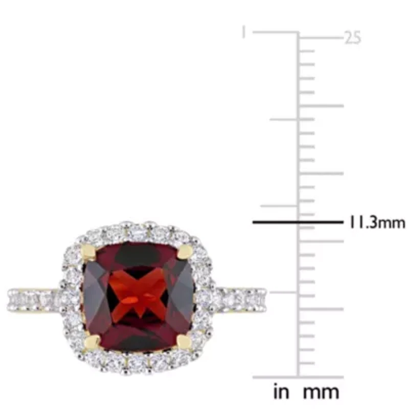 Garnet & White Topaz Ring Yellow Plated Sterling Silver