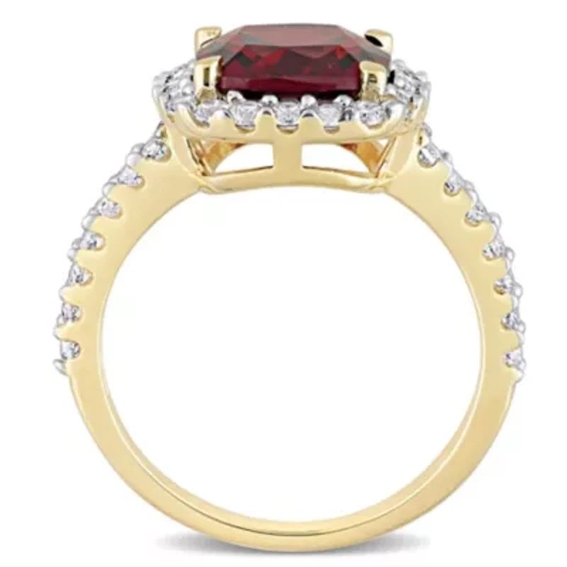 Garnet & White Topaz Ring Yellow Plated Sterling Silver