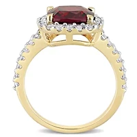 Garnet & White Topaz Ring Yellow Plated Sterling Silver
