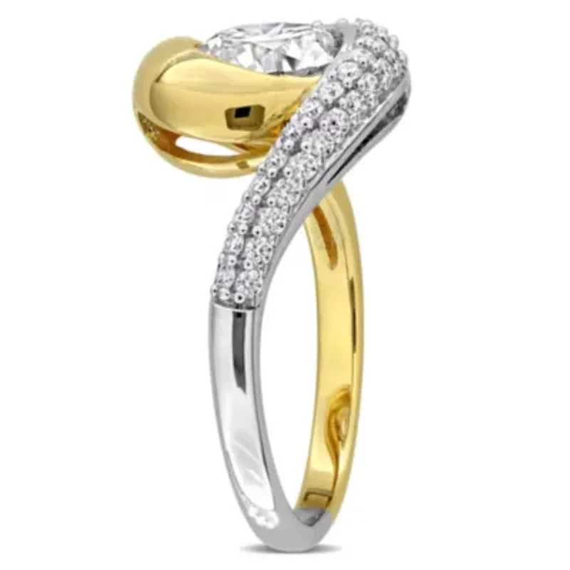 Lab Created White Moissanite Ring Two-Tone Silver
