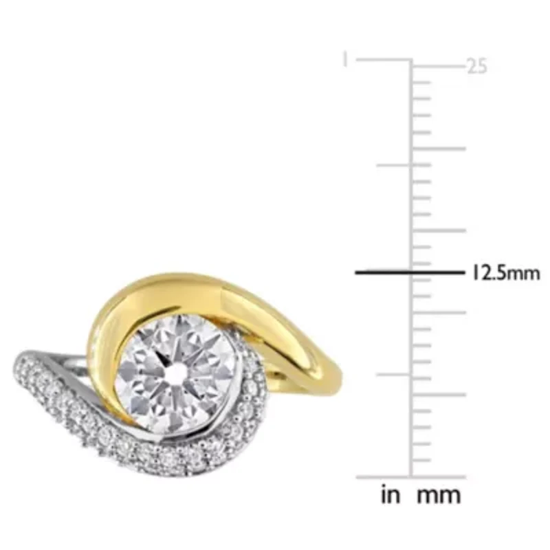 Lab Created White Moissanite Ring Two-Tone Silver