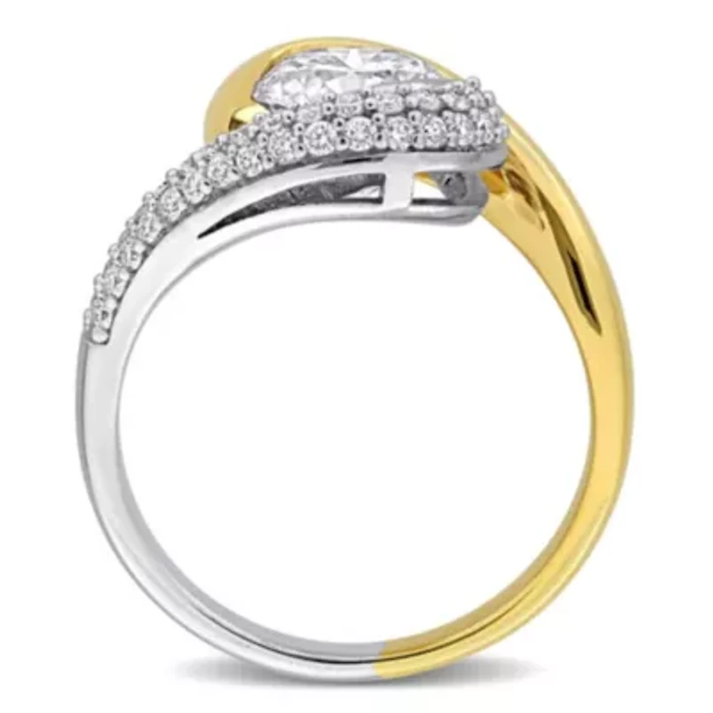 Lab Created White Moissanite Ring Two-Tone Silver