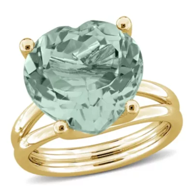 Green Quartz Ring Yellow Plated Sterling Silver