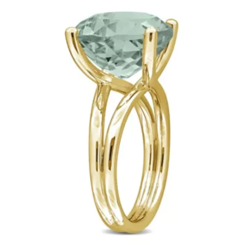 Green Quartz Ring Yellow Plated Sterling Silver
