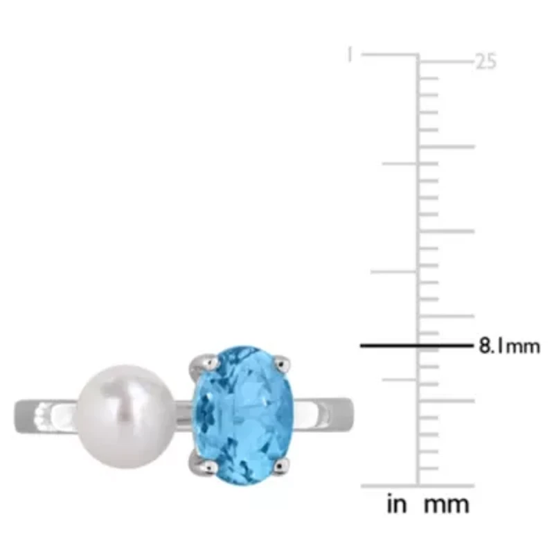 Sky Blue Topaz & 5.5-6MM Freshwater Cultured Pearl Bypass Ring Sterling Silver