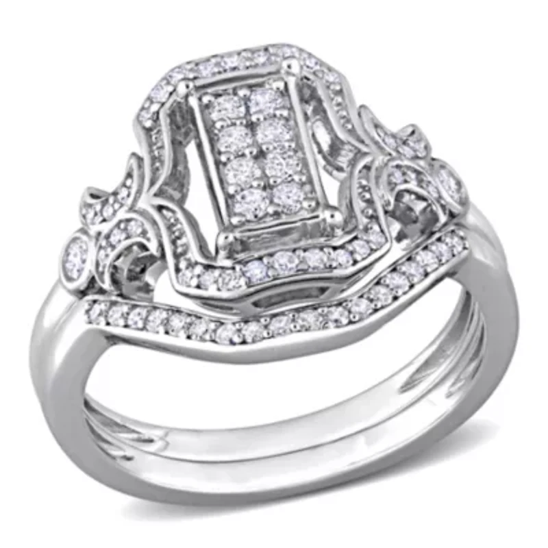 Diamond Bridal Ring Set Sterling Silver