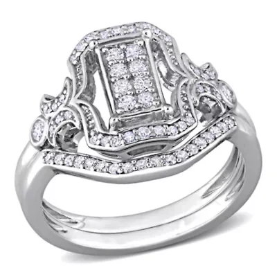 Diamond Bridal Ring Set Sterling Silver